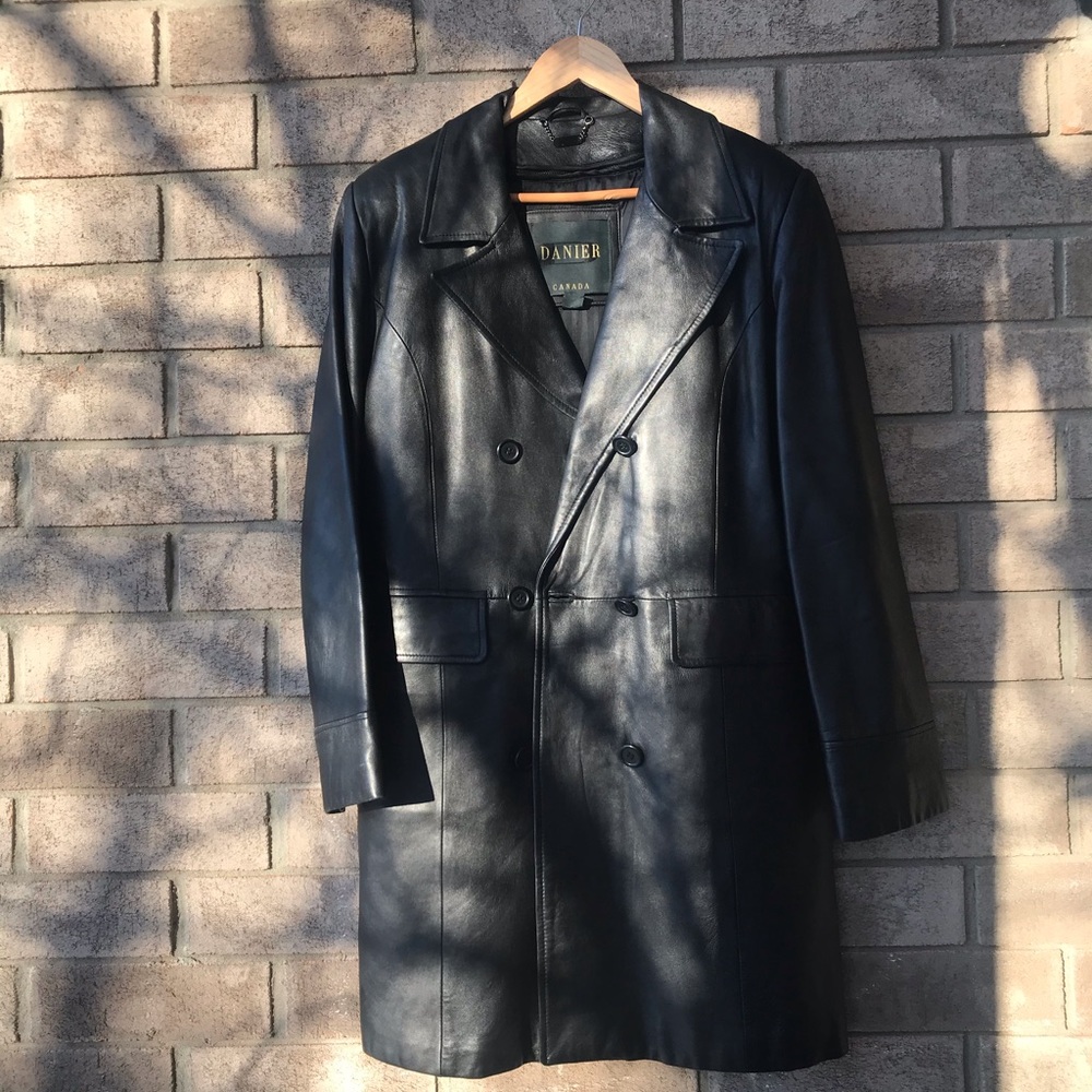 Danier Genuine Leather Black Jacket/Trench Coat